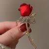Lady Charm Red Rose Brooches Women Elegant Rhinestone Flower Bouquet Lapel Pins Wedding Party Badge Jewelry