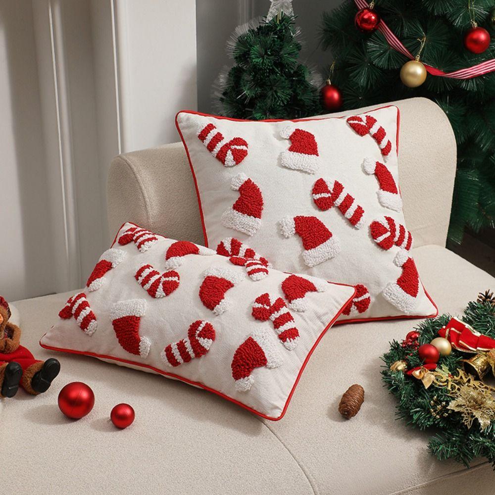 Santa's Hat Christmas Pillowcase Square Cushion Cover Soft Throw Pillowcover Sofa/Bed