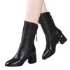 Fashion Versatile Soft Leather Women's Shoes Medium Boots Women's Medium Heel 2024 Autumn and Winter Thick Heel Velvet Thick Heel Martin Boots Women