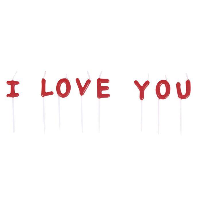 Sticks pour bougie "I LOVE YOU", rouge classique, 2x7,7cm, 8 lettres,