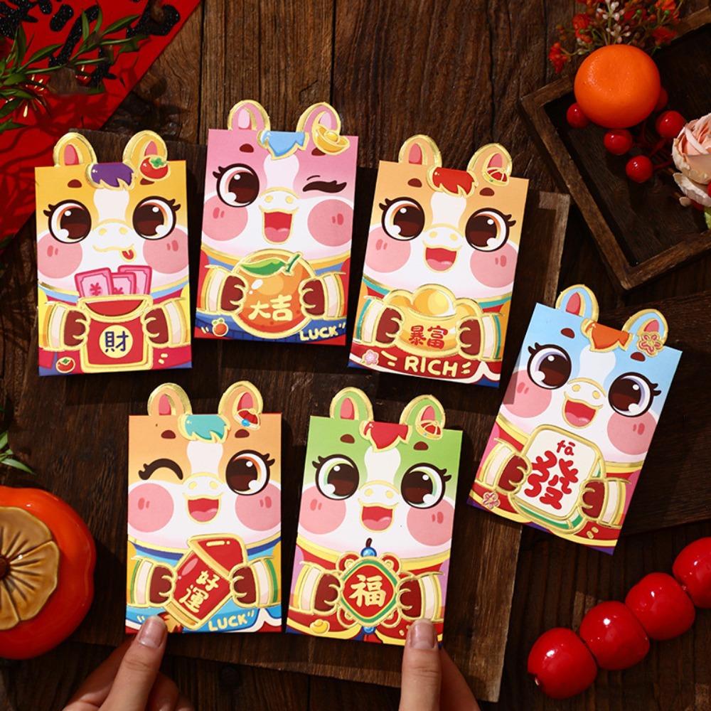 6pcs Horse Year Chinese Red Envelopes Red Color Tradition Lucky Money Envelopes Cartoon Cartoon Red Packets Gift
