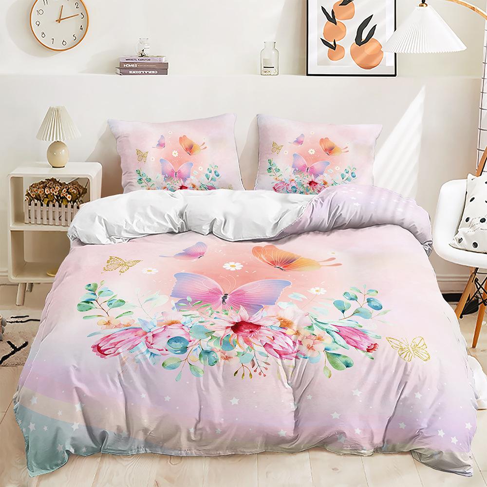 Комплект постельного белья с 3D бабочкой для девочек, пододеяльник, 2/3 предмета, мягкая молния DE200 * 200, полноразмерный микрофибра, украшение для спальни