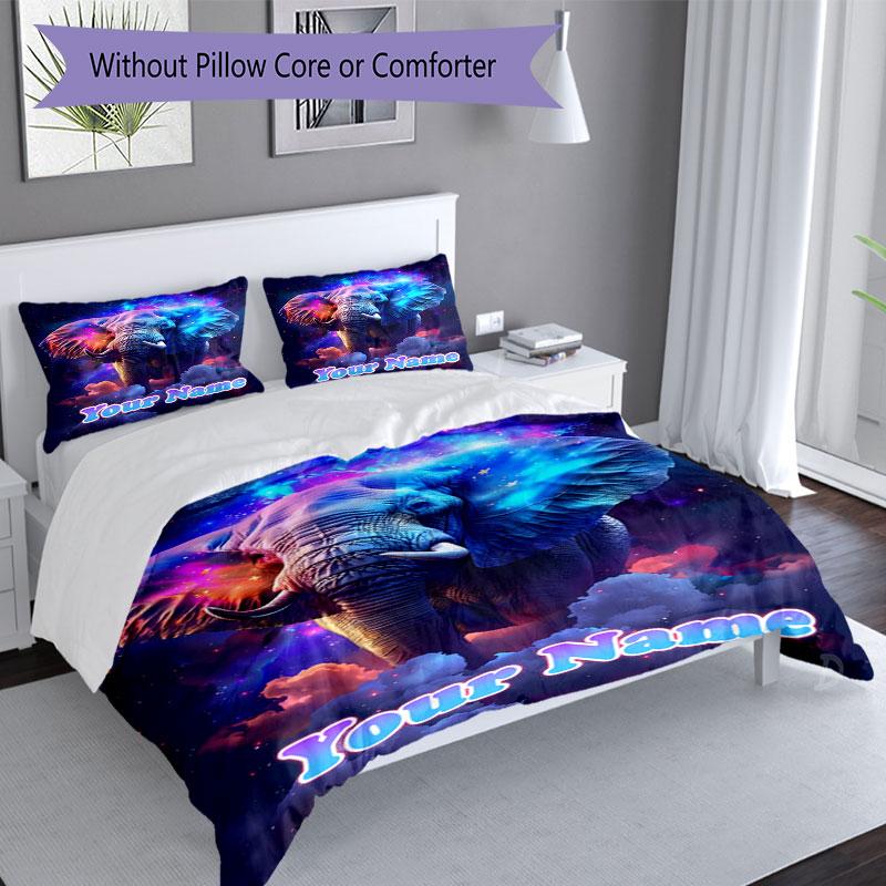 3PC Custom Name Cosmic Elephant Dreams Bedding Set Duvet Cover Closure Includes 1 Duvet Cover & 2 Pillowcases for Bedroom