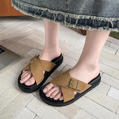Модная обувь женская 2025 с открытым носком женские тапочки горячая распродажа повседневные тапочки женские с пряжкой круглый носок на плоской платформе женские сандалии
