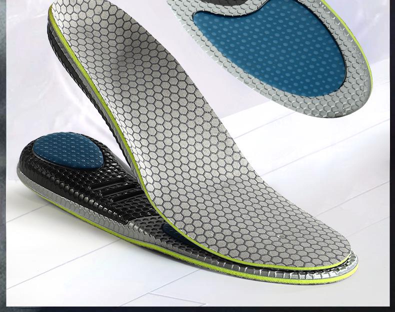 Ортопедические спортивные стельки при плоскостопии: Удобный, антибактериальный, дышащий, высокоэластичный, поглощающий удары и пот.