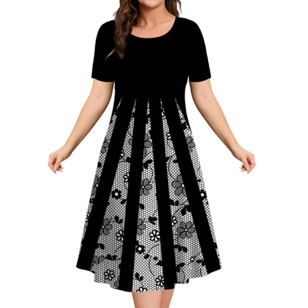 2025 Летние платья для женщин Лоскутный принт Короткий рукав Женская одежда Свободная юбка А-силуэта Элегантные и красивые женские платья