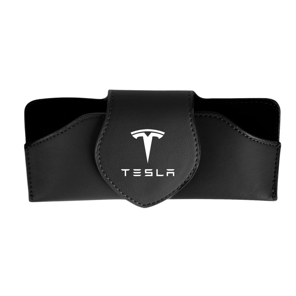 Автомобильная наклейка Tesla 1/2 шт. Автомобильный зажим для очков на козырек Кожаный футляр для хранения очков для Tesla Model 3 Y S X Roadster Cybertruck