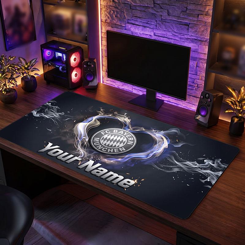 Bayern Munich Custom Large Mouse Pad, Personalized Name Text Print, Football Logo Non‑Slip Desk Mat Gaming Gift