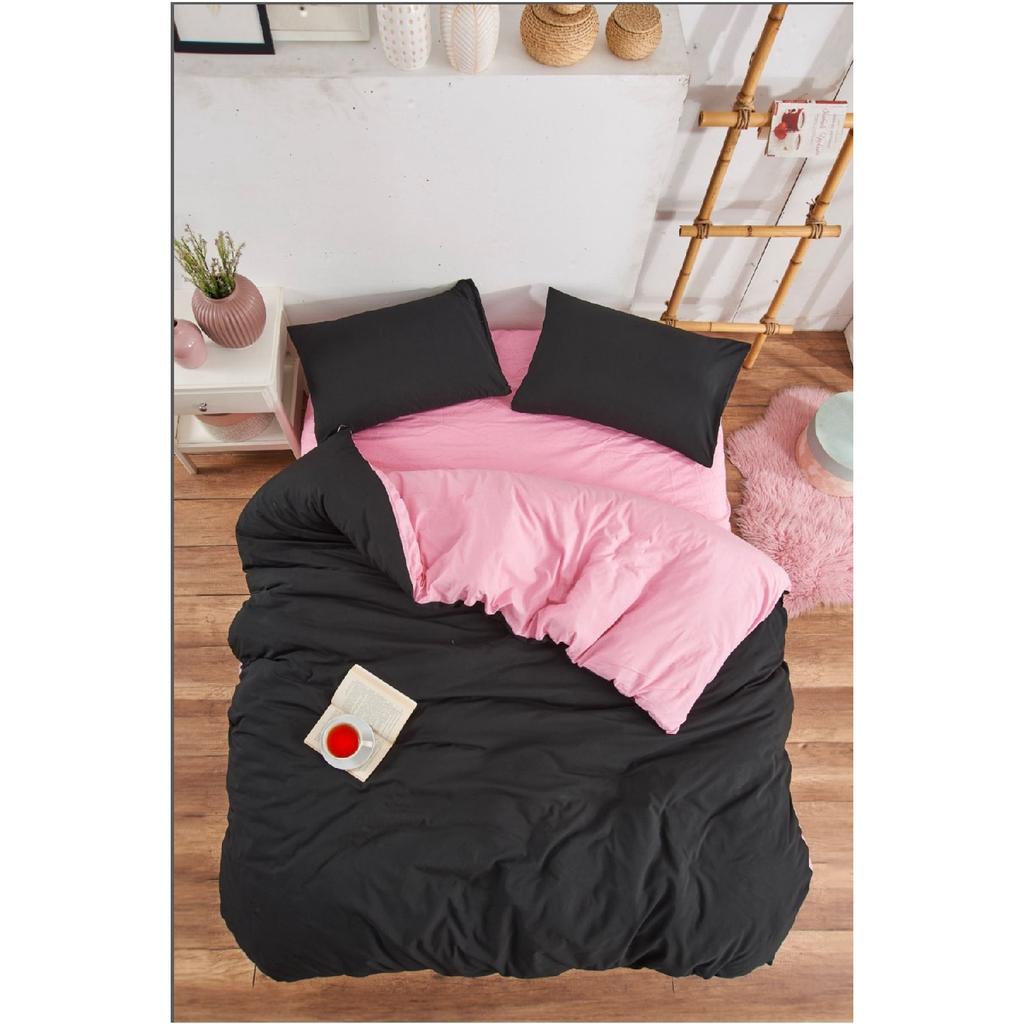 White Square Anthracite Single Duvet Cover Set With Rubber Sheet And 1 Pillow Case