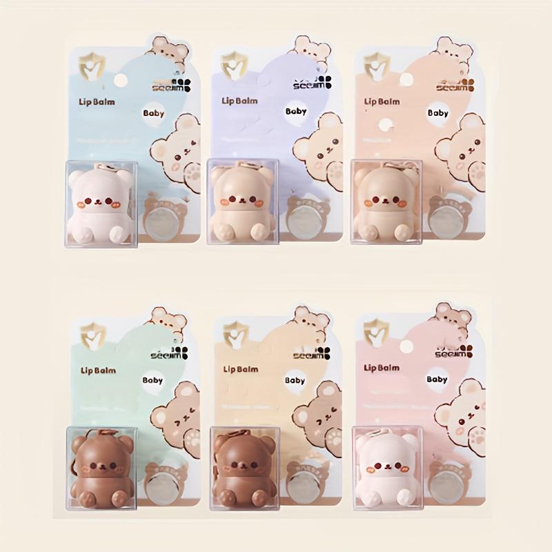 Бальзам для губ Cute Little Bear для детей, увлажняющий, против сухости, против трещин, мини-бальзам для губ с украшениями в виде брелока для ухода за губами