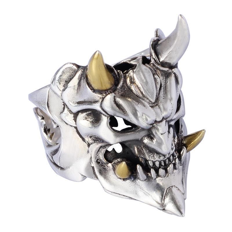 Ретро Кольцо с Открытой Головой Черепа Призрака для Мужчин и Женщин – Дизайн Маски Праджны
