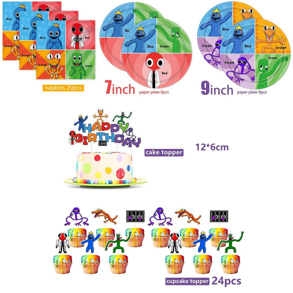 Набор для дня рождения Roblox Rainbow Friends: полный комплект с воздушными шарами, топпером для торта, баннером и многим другим!