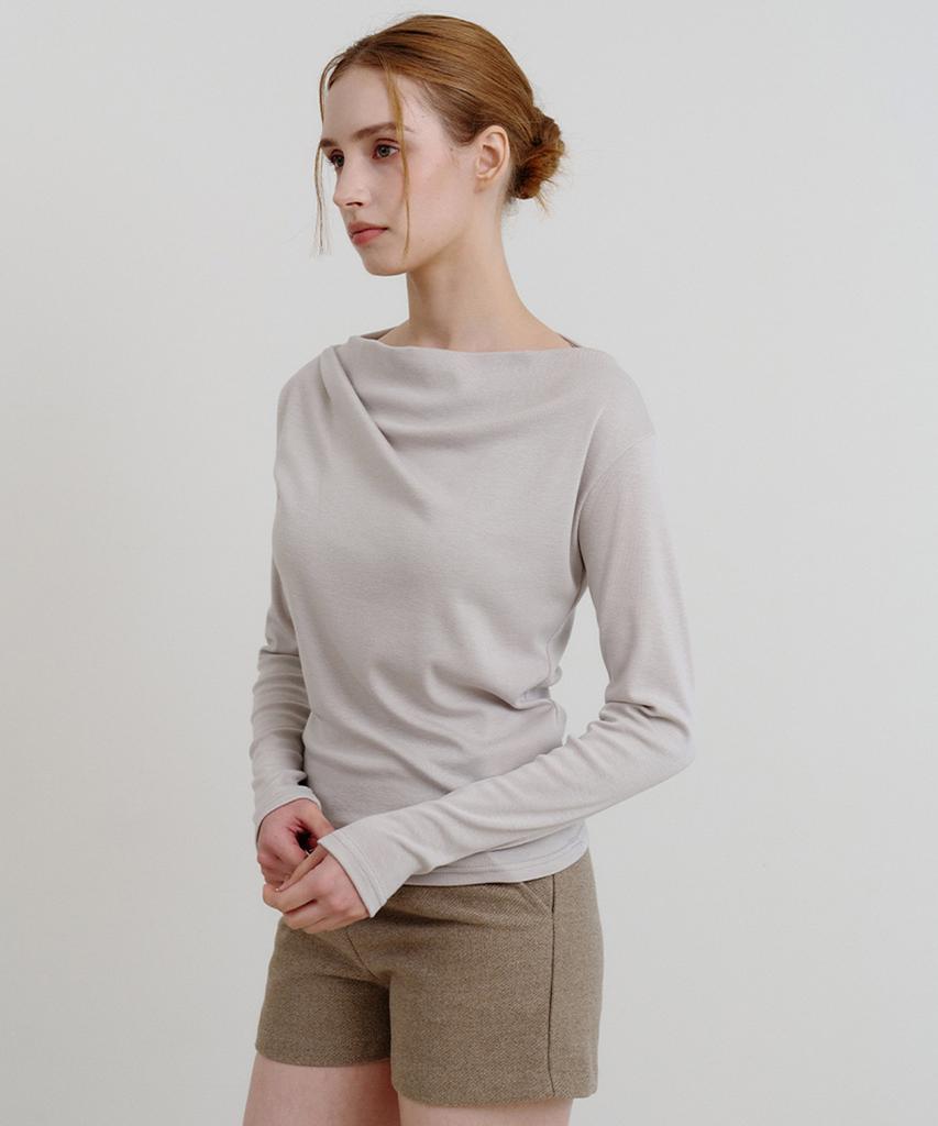 BIBYSEOB Cowl Neck Long Sleeve T-Shirt Beige [T53]