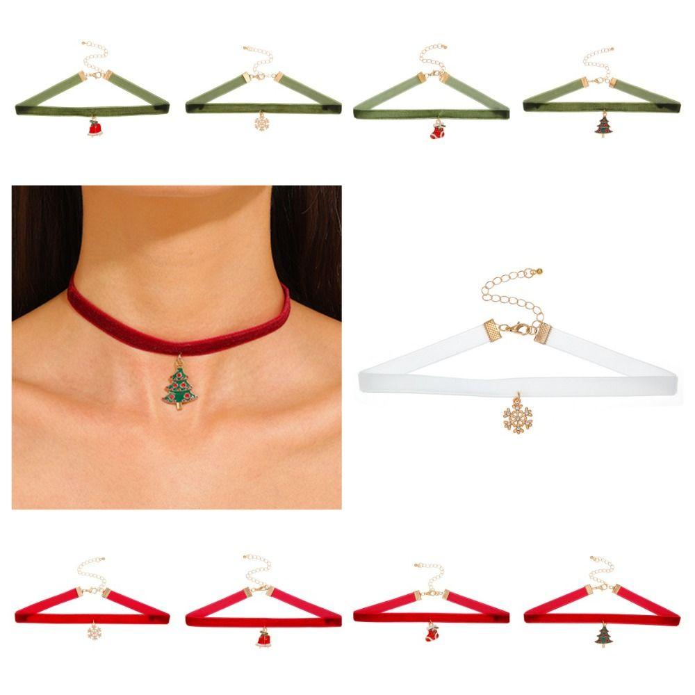 Рождественское колье Санта-Клауса с мультяшным кулоном, колье, индивидуальное бархатное ожерелье с воротником для девочек