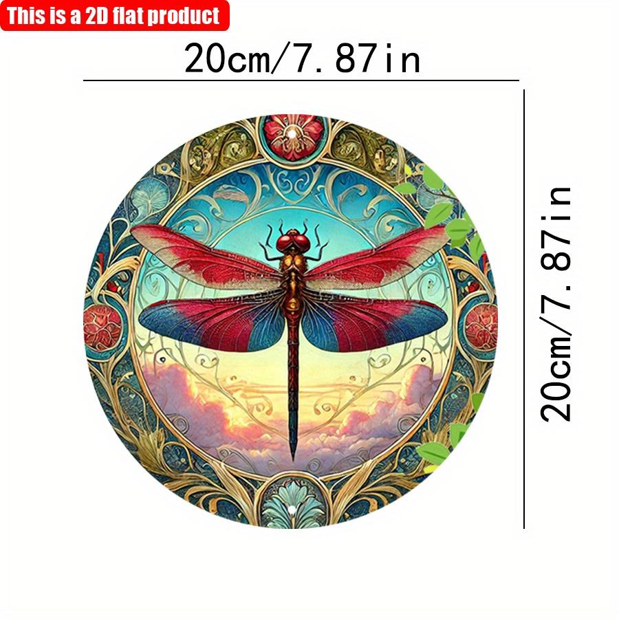 2D Flat 20*20cm 1pc Vintage Bright-coloured Dragonfly Sign Round Wall Deco, Dragonfly Theme Wooden Gift For Women, Room Decor Aesthetic Entrance Decor