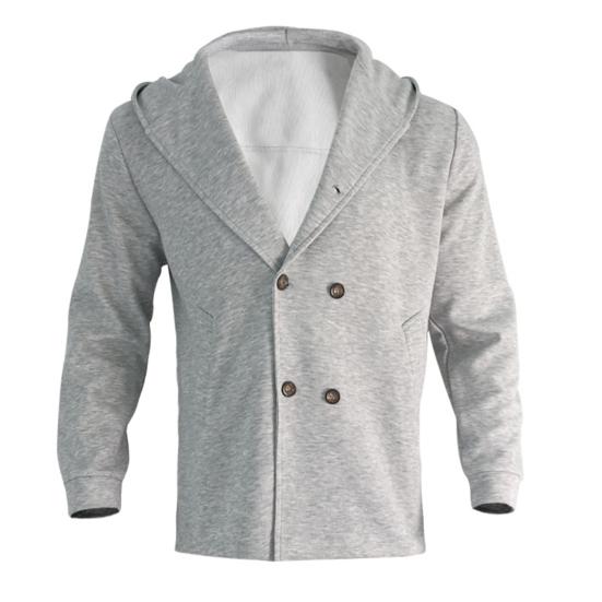 Men Windbreaker Coat Hooded Long Sleeve Solid Color Double-Breasted Jacket with Pockets Autumn Winter Outerwear