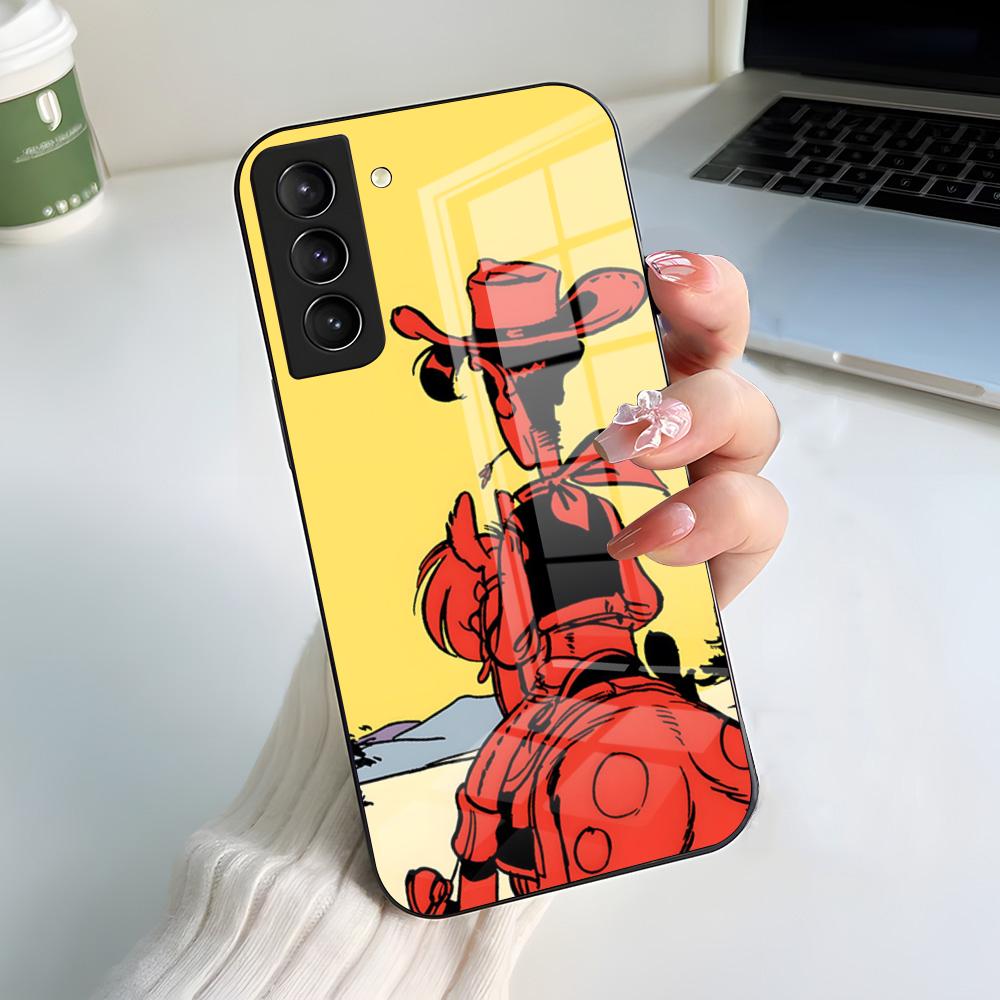 Чехол для телефона Мультфильм Счастливый Люк Для Samsung A56 A36 A26 A16 A15 A25 A35 A55 A14 A34 A24 A54 Стеклянный чехол