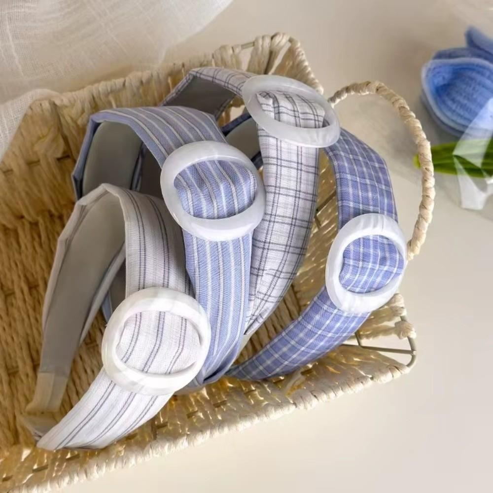 Blue Plaid Wide Brim Headband Round Shape Women Headband New Makeup Headband For Hair Styling