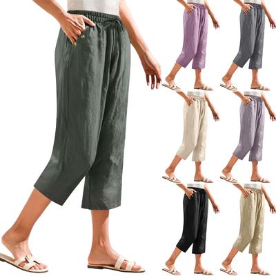 Женские укороченные брюки Stralght Pants With Pockets Lightweight Caual Loose Trousers