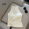Wireless Bra Tank Top Women's V Neck Halter Padded Tops Ribbed Double Lined Sleeveless Basic Skin-friendly Activewear Shirts with Built in Summer Sexy