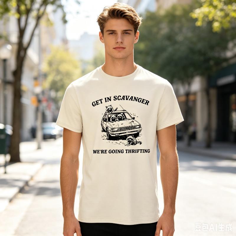 Retro Streetwear Unisex Tee Get In Scavanger Funny Raccoon Oldcargraphicprintcasualshort Sleevetshirt Daily Vintage American Style