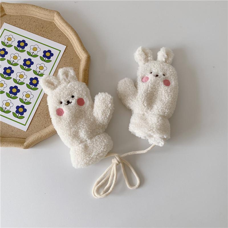 Детские зимние теплые перчатки, детский шарф от ветра, из овечьей шерсти, милый мультяшный комплект, плюшевые утолщенные