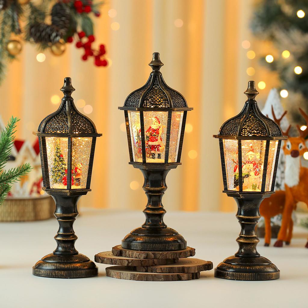 Рождественская фигурка снеговика Винтажная настольная лампа со светом, музыкой и снежным эффектом для праздничного декора