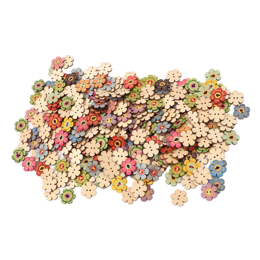 Flower Buttons Retro Rich Vivid Colors Wood Wide Application Craft Buttons for Clothing Bag