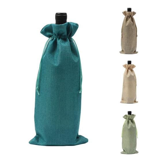 Деревенский льняной чехол для бутылки вина с завязкой, упаковочный мешок для свадебного декора