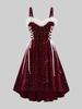 Rosegal Plus Size Christmas Glitter Pentagram Stamping Lace Up Fuzzy Trim Ruched High Low Velvet Tank Party Dress