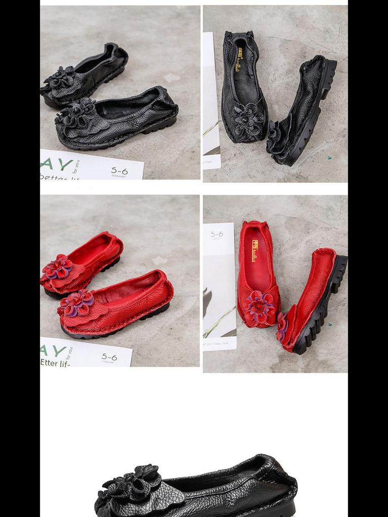 Женские балетки Xinrui в стиле ретро из натуральной кожи с мягкой подошвой — ручная работа, удобные, с неглубоким вырезом