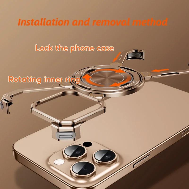Металлический механический чехол Oatsbasf для iPhone 15 16 Pro Max Magsafe Безрамочный чехол для телефона С магнитной подставкой для беспроводной зарядки