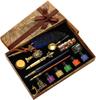 TOMMYFIELD Quill Pen Set with Dip Antique for No Ink Pen, Design, Weddings, Blue,