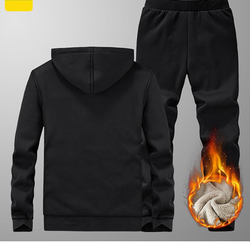 Мужские зимние флисовые комплекты, толстые толстовки + брюки, костюм, толстовка с капюшоном, спортивные костюмы