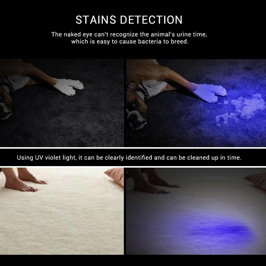 Светодиодный УФ-фонарик 365 нм 395 нм Ультрафиолетовый фонарик с масштабируемым фокусом Мини УФ-черный свет Детектор пятен мочи домашних животных Скорпион Охота