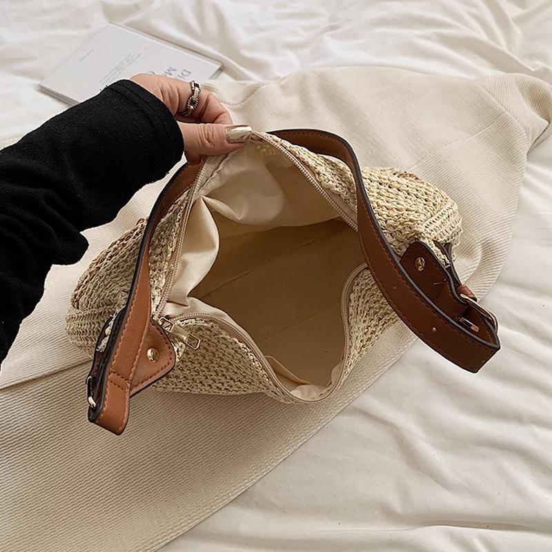 Летняя соломенная плетеная сумка через плечо большой емкости вязаная крючком пляжная сумка женская ручная работа плетеная ажурная сумка для подмышек