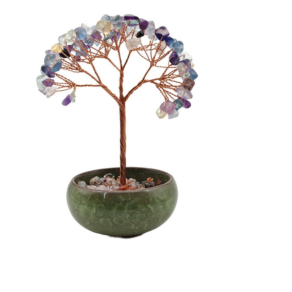 Медная проволока натуральное хрустальное дерево с чашкой основание каменное украшение дерево здоровье удача дерево фигурка Главная