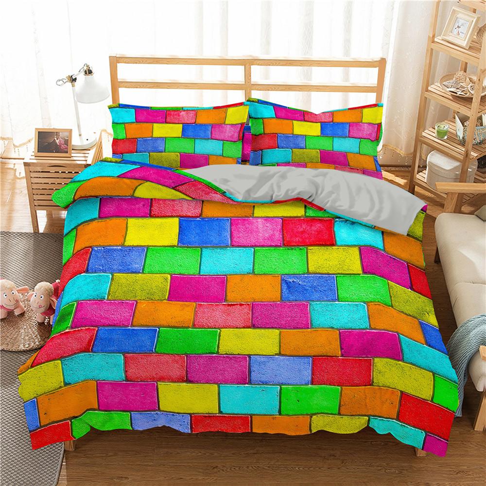 3D Building Block Pattern Duvet Cover Set Bedroom Polyester Quilt Cover Bedding Set With Pillowcase Home Decor King Queen Size