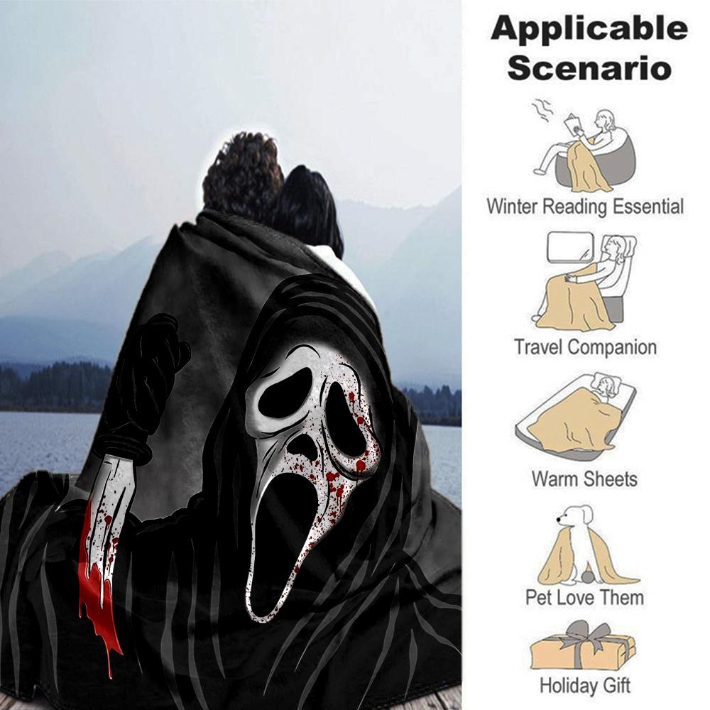 Scream Horror Icon Flannel Blanket Super Soft Warm Cozy Blanket For Sofa Bed Office Travel Allseason Home Decor Gift
