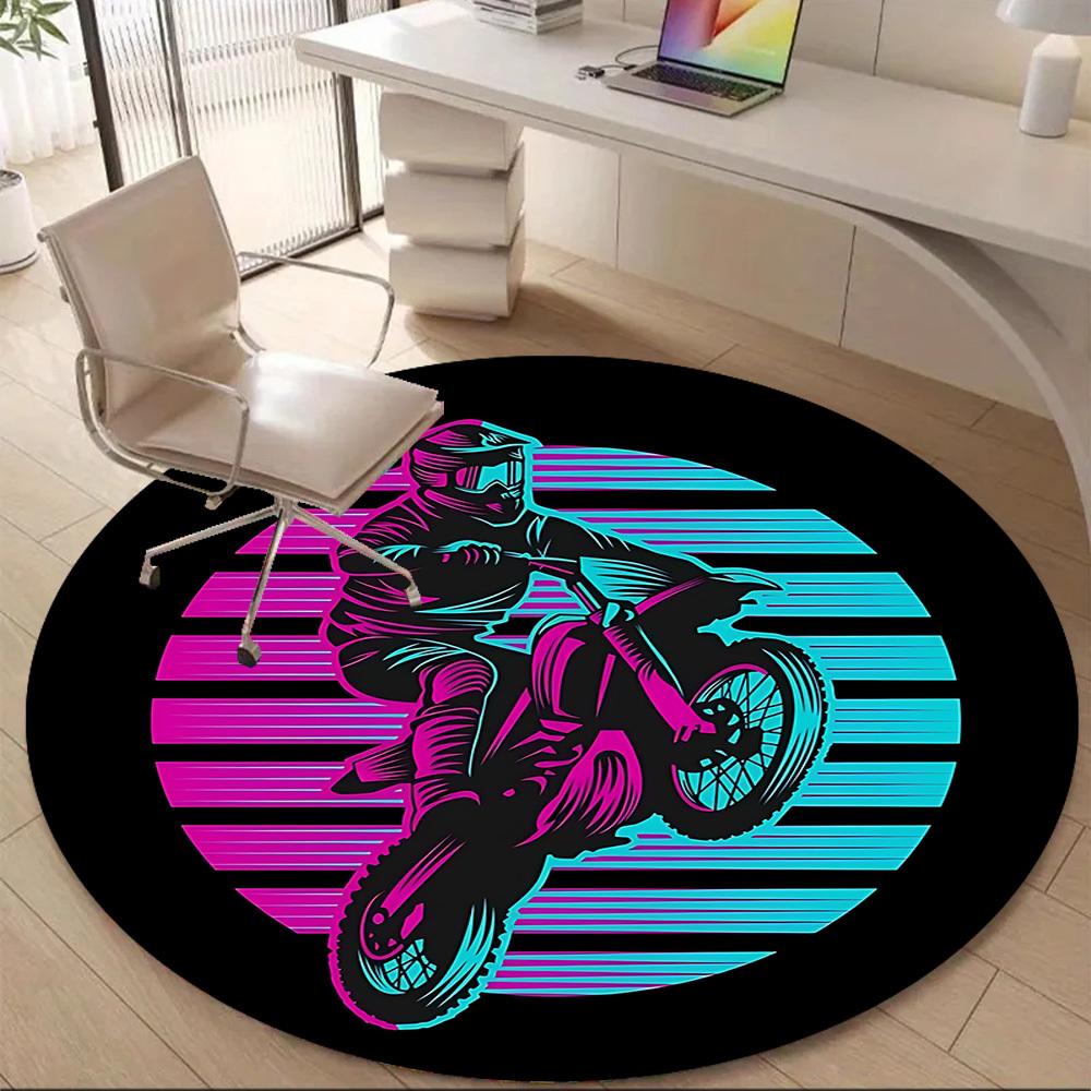 1PC Motorbike Rider Office Round Area Rug, Mat Suitable ForOffice, Under Office Chairs Bedroom Living Room Home Decor, Room Deco