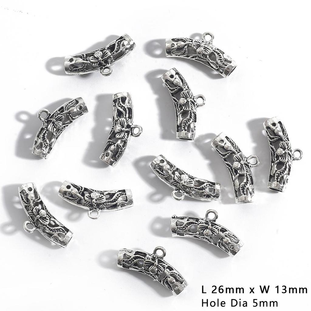 10Pcs Tibetan Silver Tube Beads Metal Spacer DIY Beads Tube Charms for Jewelry Making