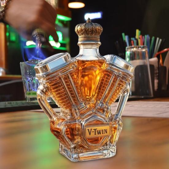 Whiskey Bottle Motorcycle Engine Decanter Handmade Glass Bottle Mechanical Aesthetics
