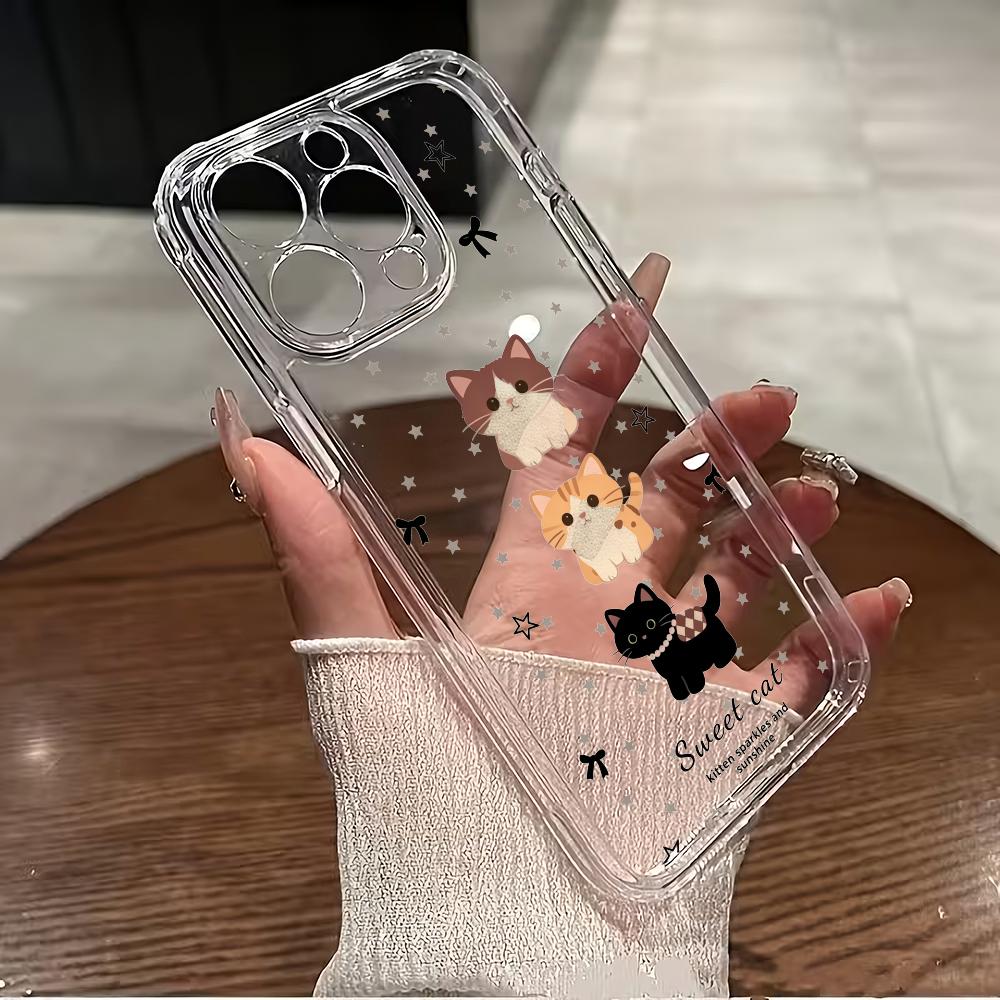 Прозрачный чехол для телефона из ТПУ 'Кошка и звезда', подходит для iPhone 17 16 15 14 13 12 11 Pro/Max/Plus, противоударная задняя крышка