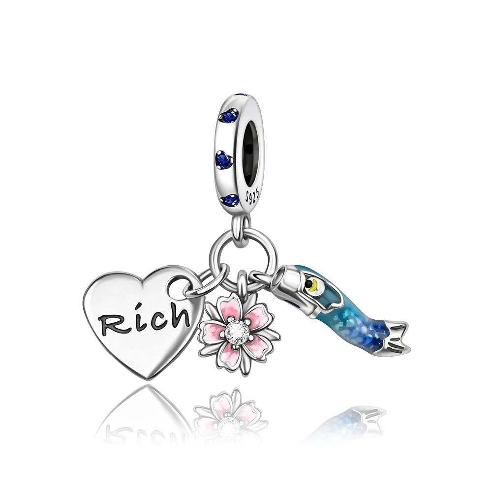Новые медные романтические подвески в виде цветка любви, розовые бусины-чашки и бабочки, кулоны для женского браслета, обручальные украшения в подарок