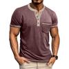 Летняя мужская футболка с коротким рукавом Henley Button Vintage T-Shirt, цветная футболка с блокировкой, мужская