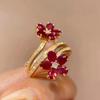 Luxury Fashion Delicate Red Floral Rings for Female Trend Temperament Creative Opening Adjustable Ring Party Birthday Zircon