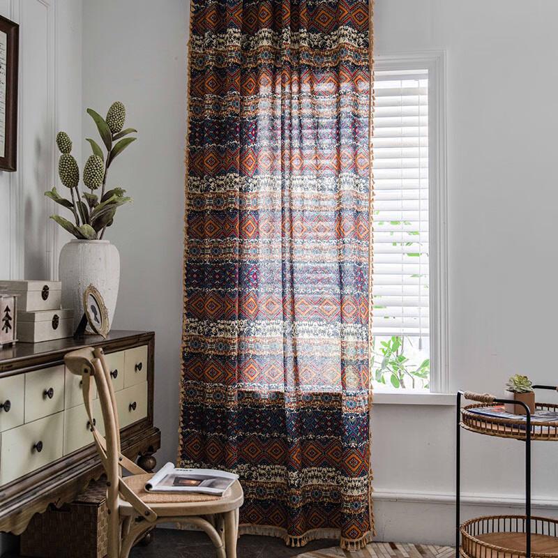 Желтая квадратная печать в этническом стиле, полузатемняющая штора