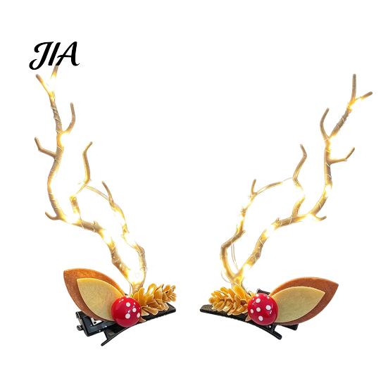 Lighted Xmas Party Supplies 1 Pair LED Christmas Antler Headwear for Women Girls, Glowing Elk Horn Hair Sparkling Winter Celebration Headpiece