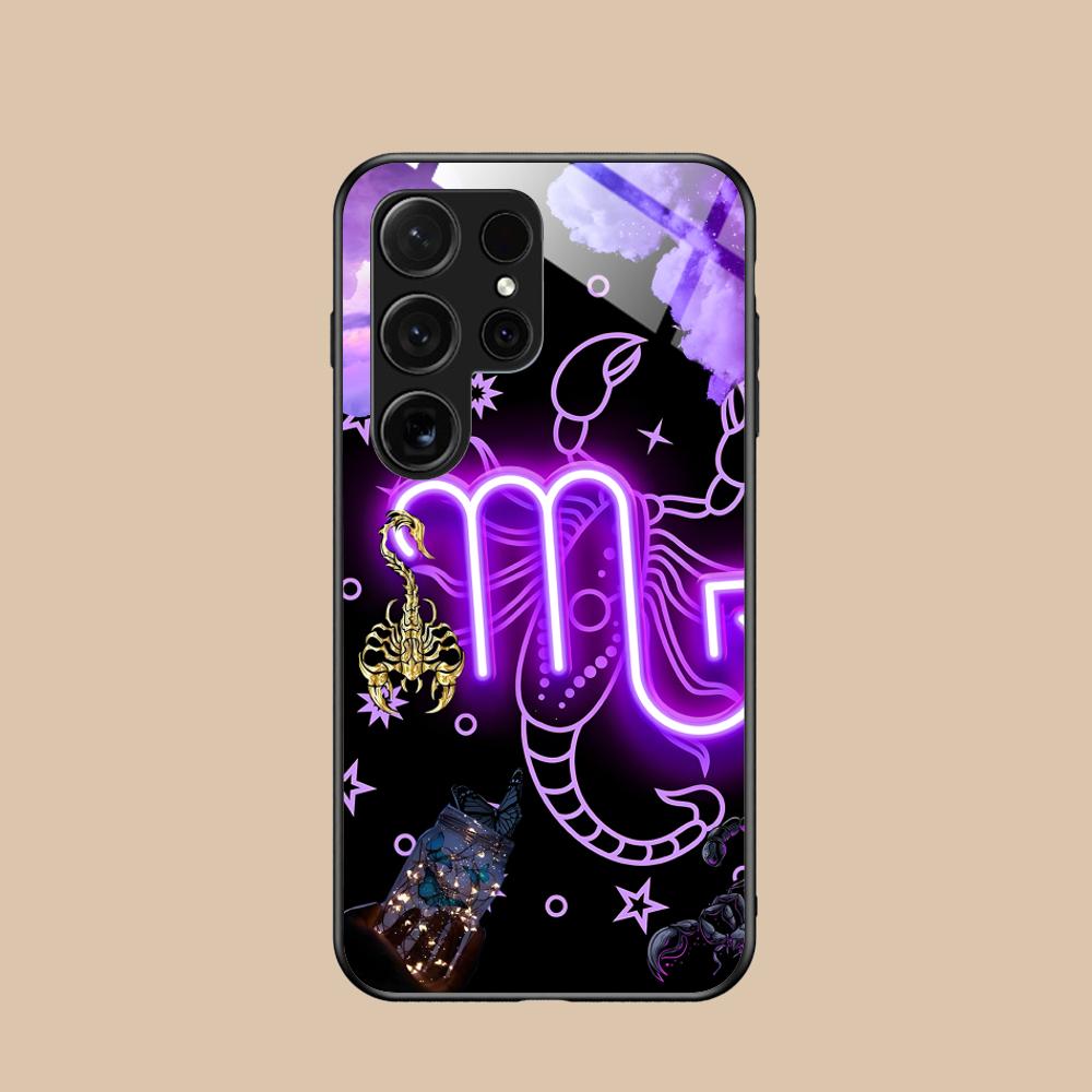Чехол для телефона со знаком зодиака Скорпион для Samsung Galaxy A56 55 54 53 52 51 36 35 34 23 16 15 5G Стеклянная защитная крышка
