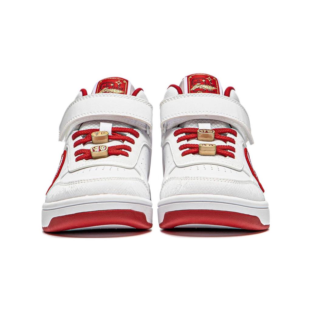 Li Ning Детские Спортивный Стиль Синтетическая Кожа Универсальные Модные Амортизация Отскок Средняя Высота Кроссовки Детские кроссовки Белый Красный YKCS184-19